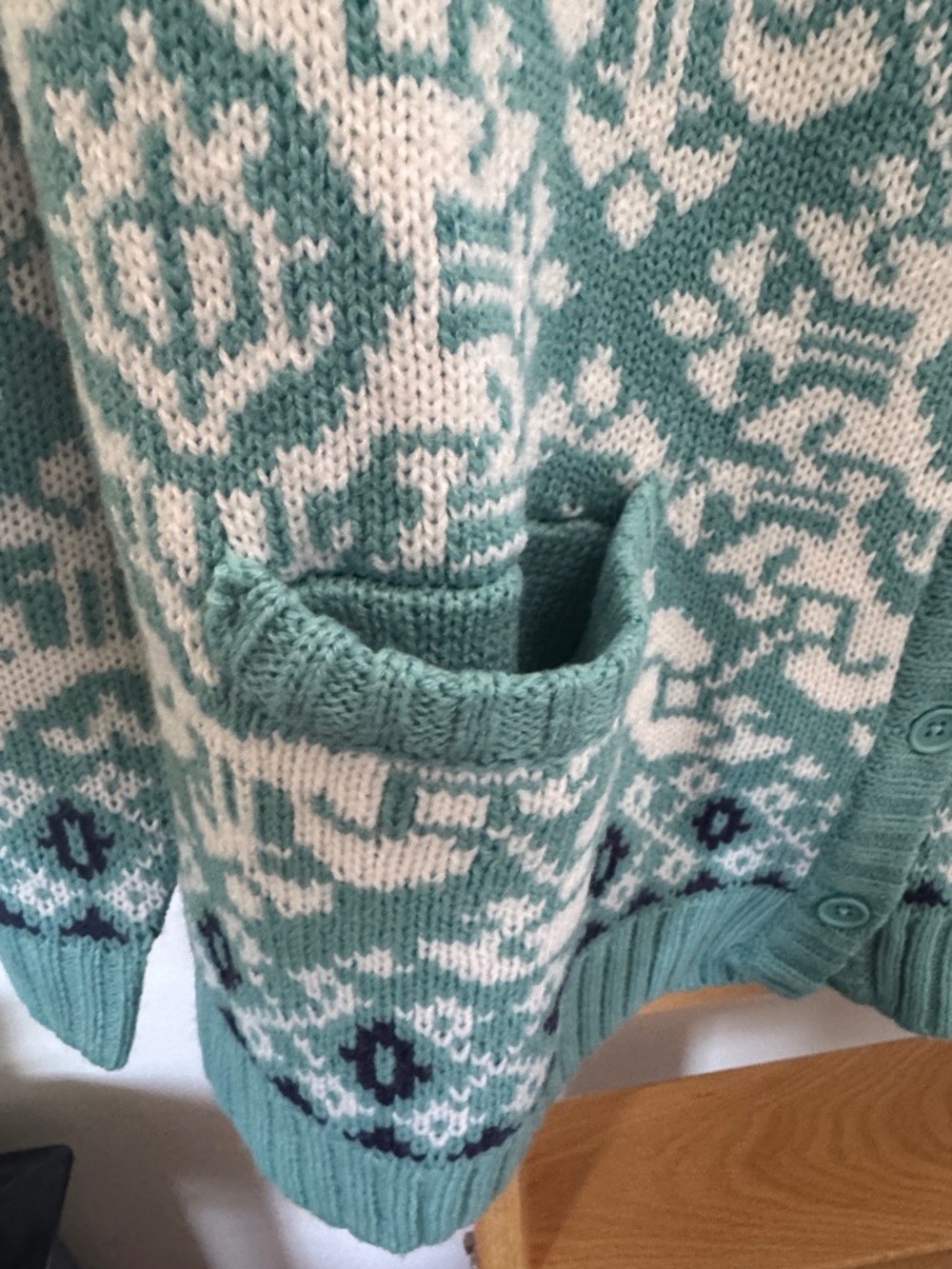 🆕 National Women's Fair Isle Patterned Teal and White Button-Up Cardigan Sweater - Picture 4 of 10
